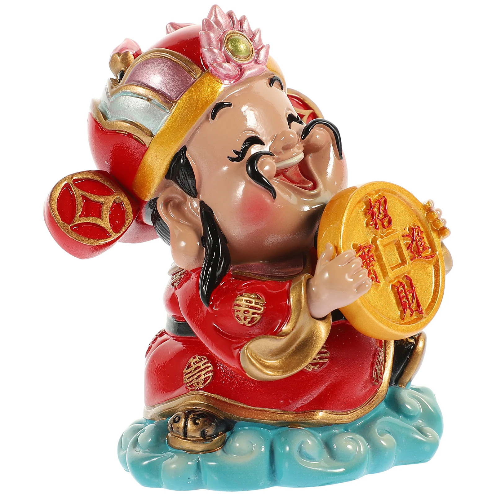 

God of Wealth Resin Statuette Traditional Chinese Style Bright Colors Decorative Desktop Ornament Unique God of Wealth Adorns