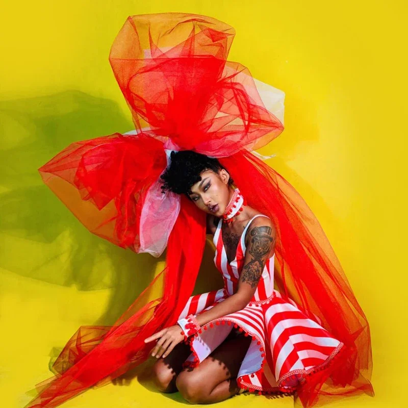 超大型弓の誕生日ドレス女性歌手ナイトクラブパフォーマンス衣装キャンディーカラーステージ衣装ゴーゴー Dj Ds ドレスセット