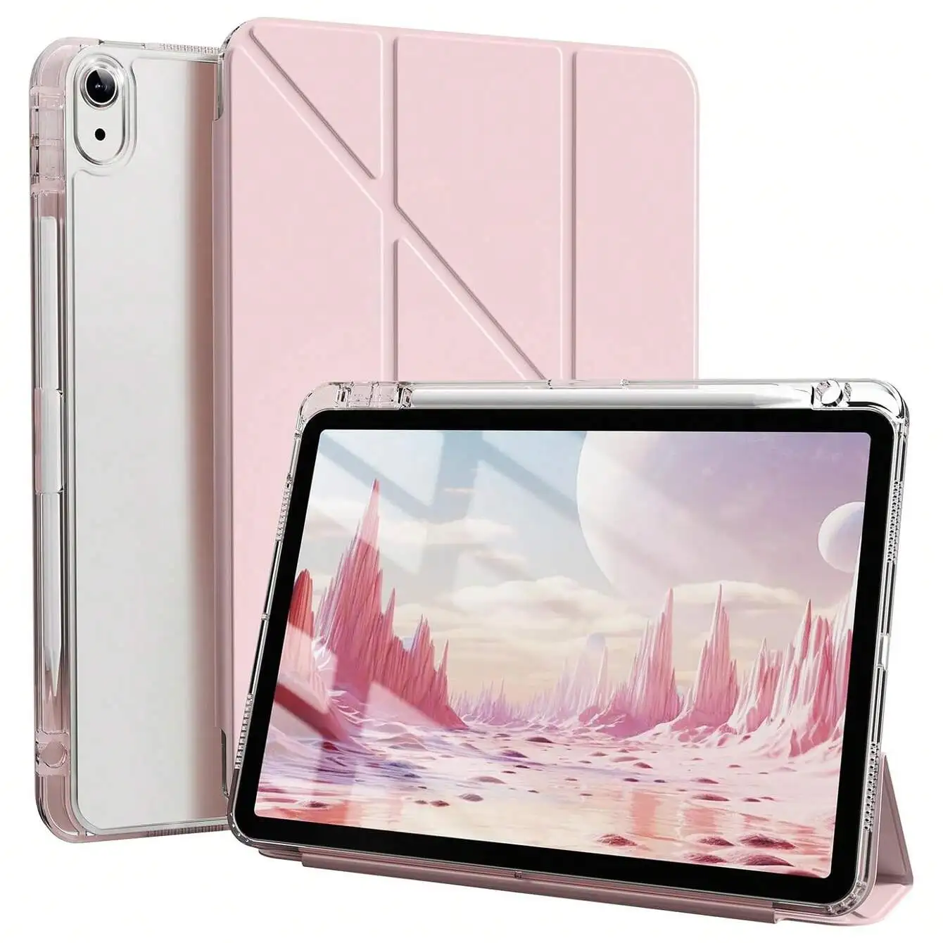 Case for iPad 10th Gen / iPad (A16) 11th Gen (2025), Slim Fashion Transparent, with Pen Slot, Multi-Angle Folding Y-Stand