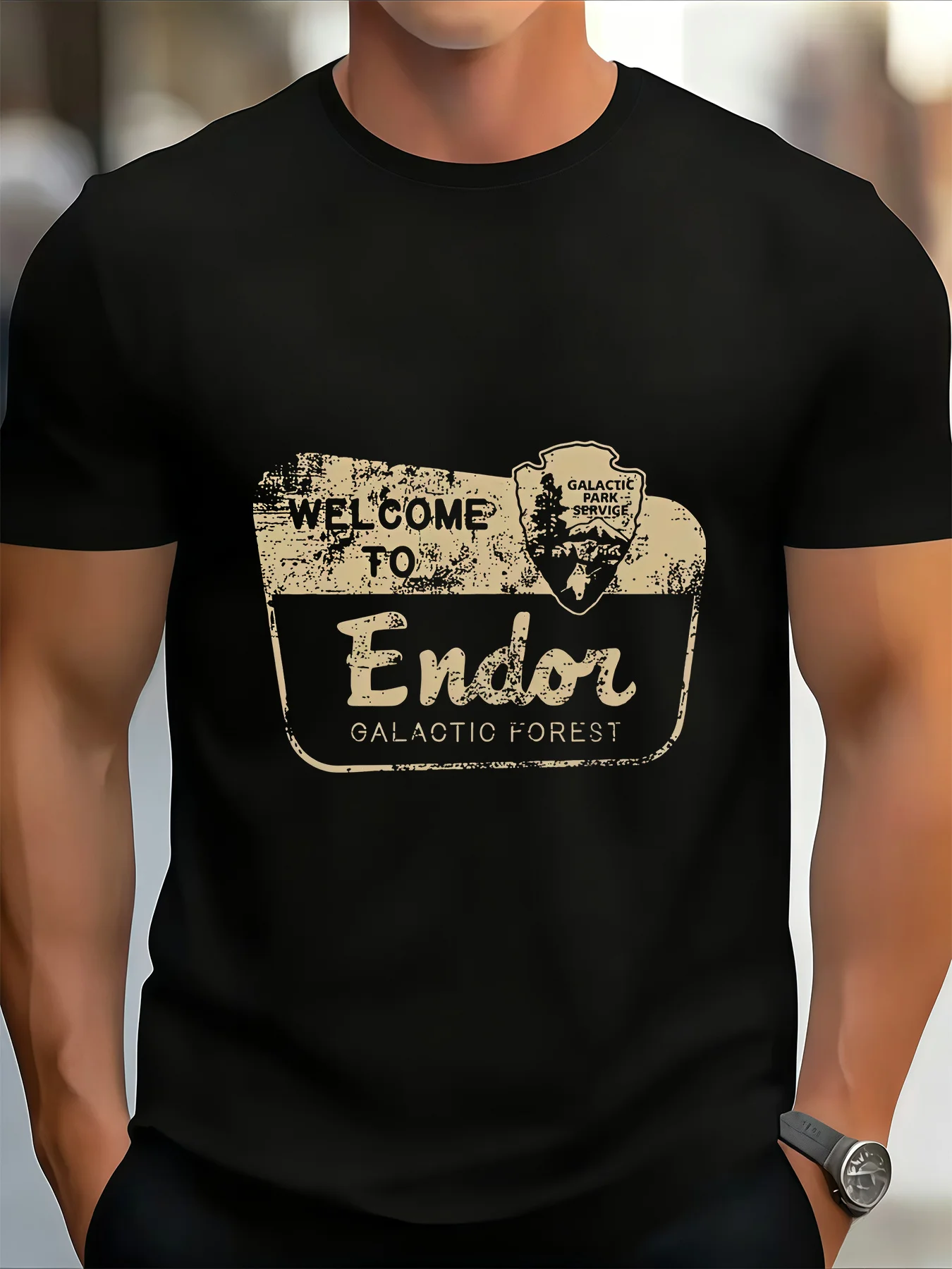 Men's Vintage Galaxy Forest T-Shirt - Welcome to Endor Retro Design, Soft and Breathable Crew Neck Short-Sleeve T-Shirt with Endor Print, Casual Summer Top, Suitable for Everyday Wear and Themed Outfits
