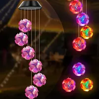 New Solar Powered Color Changing Pink Embroidered Ball Flower Wind Chime Light Waterproof Outdoor Night Light Hanging Solar Lamp