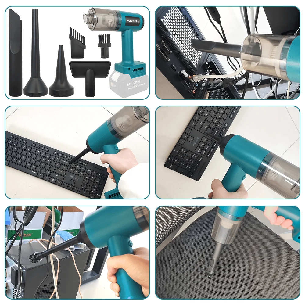 PATUOPRO Brushless Auto Mini Vacuum 2 in 1 Blowing And Suction 2 Speed Rechargeable Cleaning Power Tool For Makita 18V Battery image 5