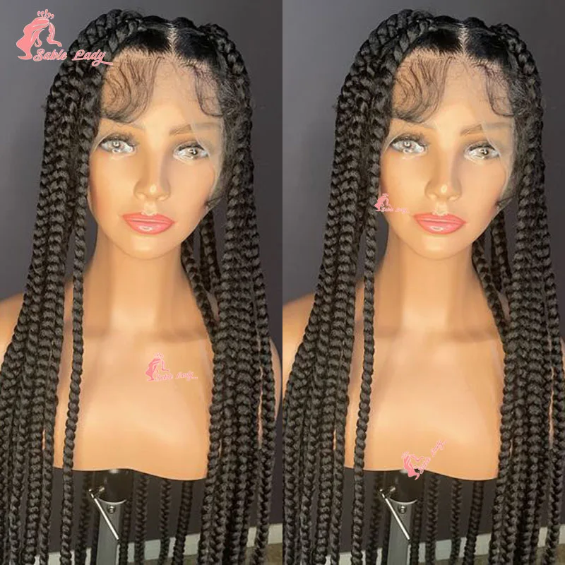 

36" Synthetic Large Box Braided Wigs Knotless Jumbo Braided Wig for Black Women Full Lace Front African Braids Lace Wigs Cheap