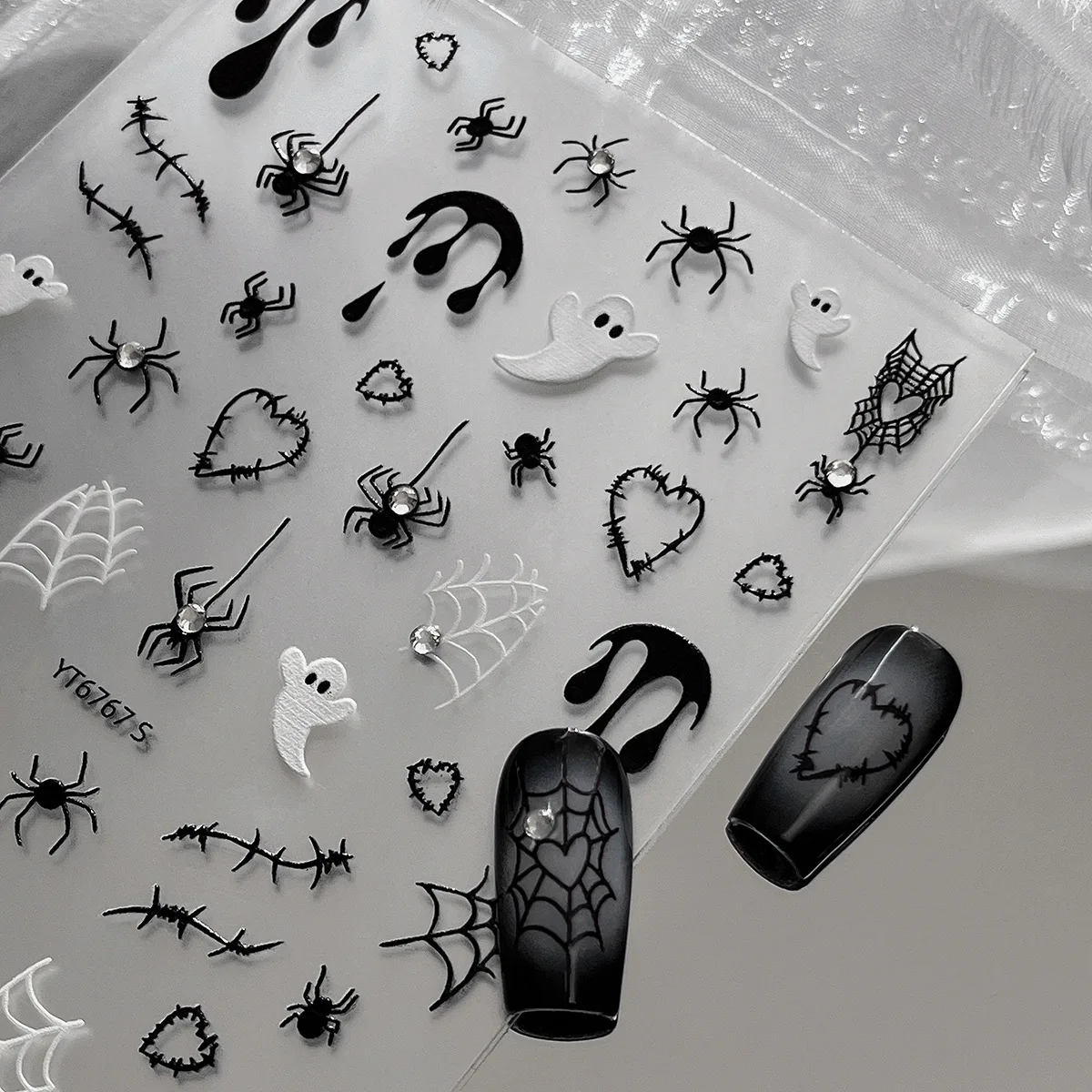 Adesivi per unghie di Halloween per manicure Ragnatela nera Fantasma bianco Designer Cursori autoadesivi per decorazioni artistiche per unghie