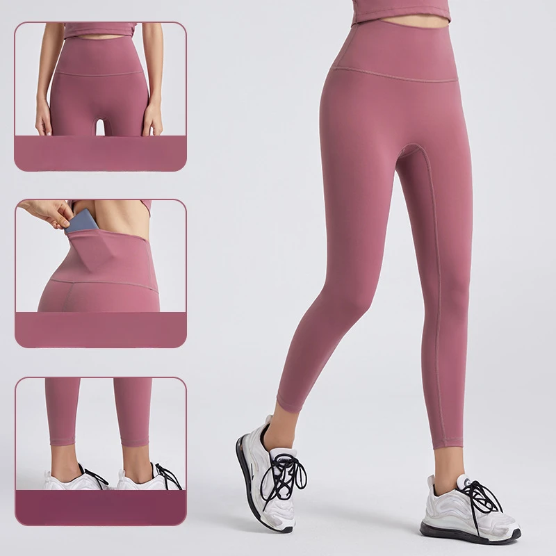 2024 LULU Yogabroek Dames uit één stuk zonder stuiflijn Joggingbroek Dubbelzijdige pluizige legging met hoge taille