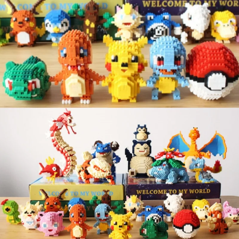 Bloques de construcción pequeños de Pokémon para niños, juguetes de dibujos animados, modelo de animales Picachu, juego educativo, gráficos, 34