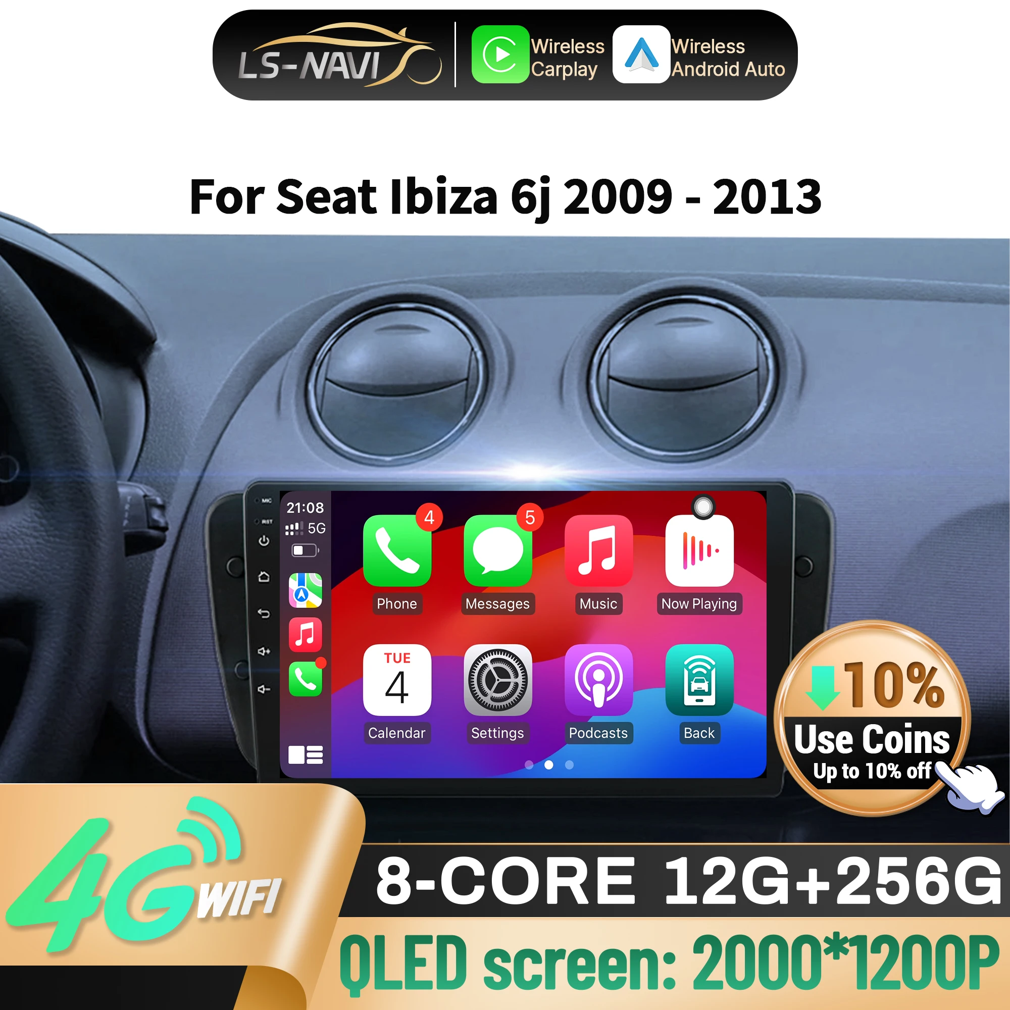 

Для Seat Ibiza 6j 2009-2013 4G GPS мультимедиа Android 14 автомобильный радиоприемник навигация беспроводной Bluetooth CarPlay 2K экран стерео