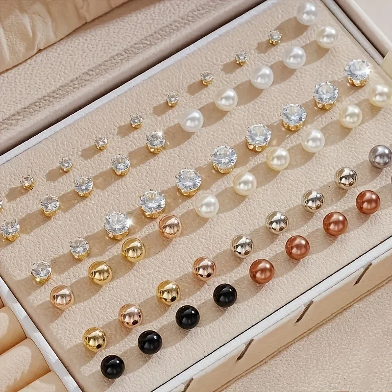 Korean Charm Colored Pearl Imitation Stud Earrings Exquisite Rhinestone Earrings No Box Women\'s Party Wedding Jewelry