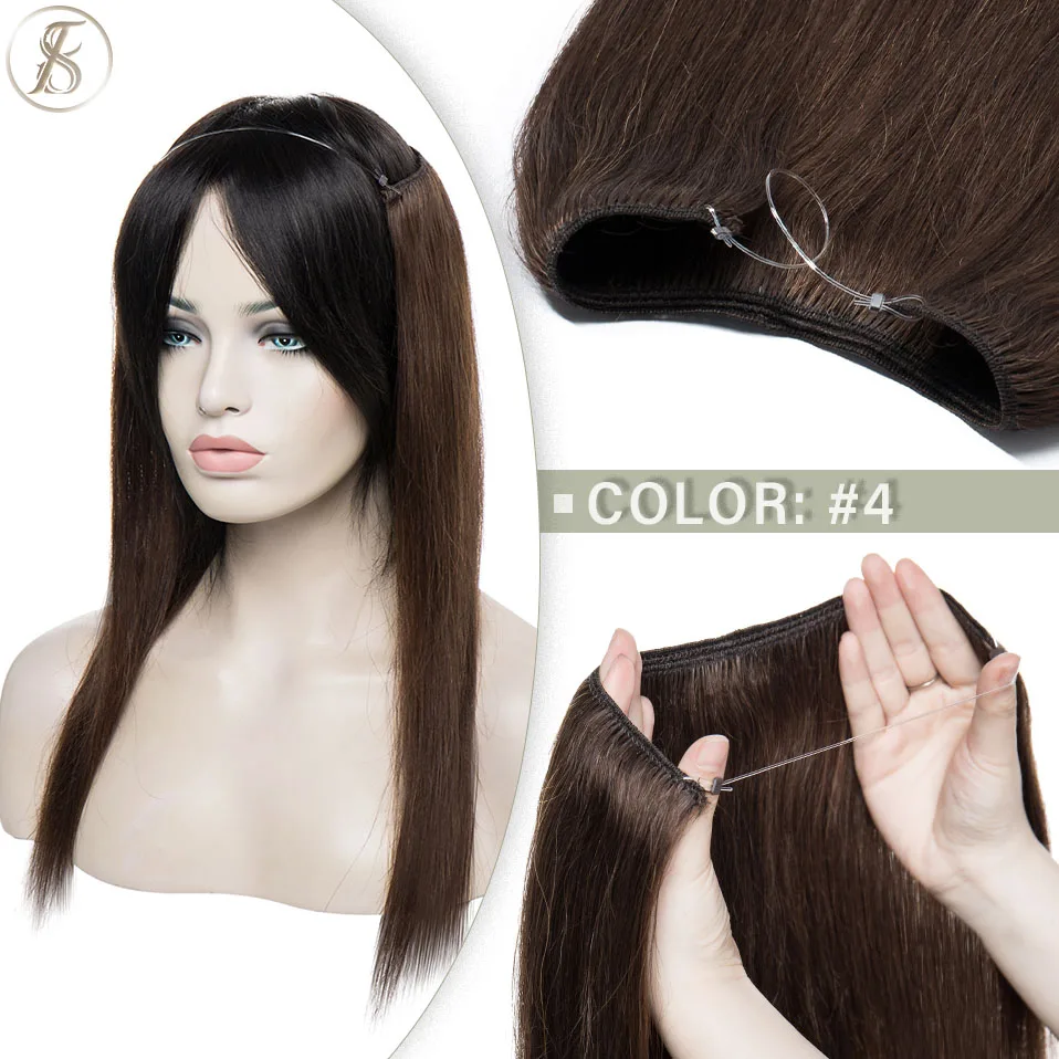 TESS Natürliche Haar Extensions Bundles Menschliches Haar 16-24inch 60g-80g Draht In Haar Extensions gerade Haarteil Unsichtbare Fisch Linie – Detail 10