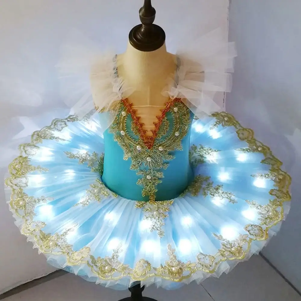 Robe de Ballet pour enfants, lumière Led, à paillettes, lac des cygnes, Tutu, robe de soirée, Costumes de danse modernes pour enfants