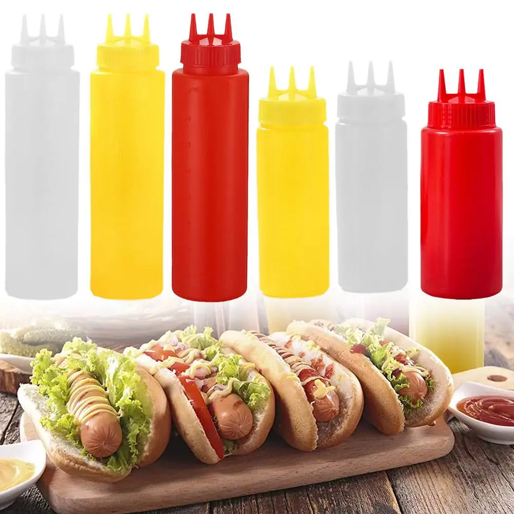 3 Holes Twist Cap Squeeze Bottle Food Grade Plastic Oil Olive Sauce 12oz Tool Mustard Squeeze Ketchup Mayo Bottle Bottle Ki D8U7