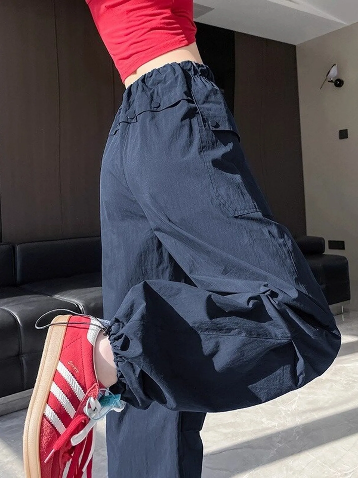 クイ ドライアイスシルク レディース 夏 薄手 ストレートレッグ カジュアル ルーズ ワイドレッグパンツ 登山やスポーツ用 ハイウエストデザイン