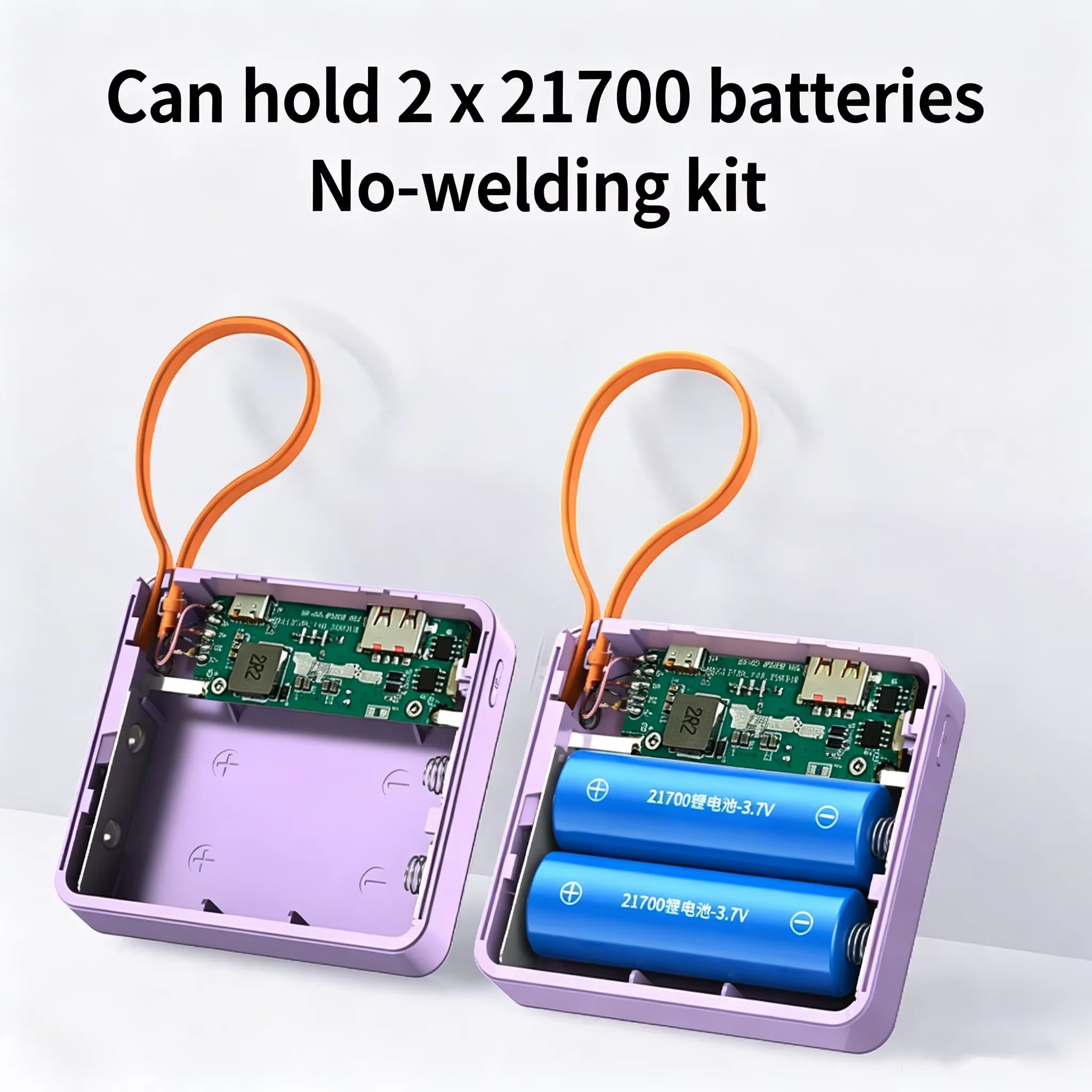KEBIDUMEI 22.5W Fast Charge Power Bank Case 2x21700 Solderless DIY Battery Box USB Type C PD3.0 Shell With Charging Cable