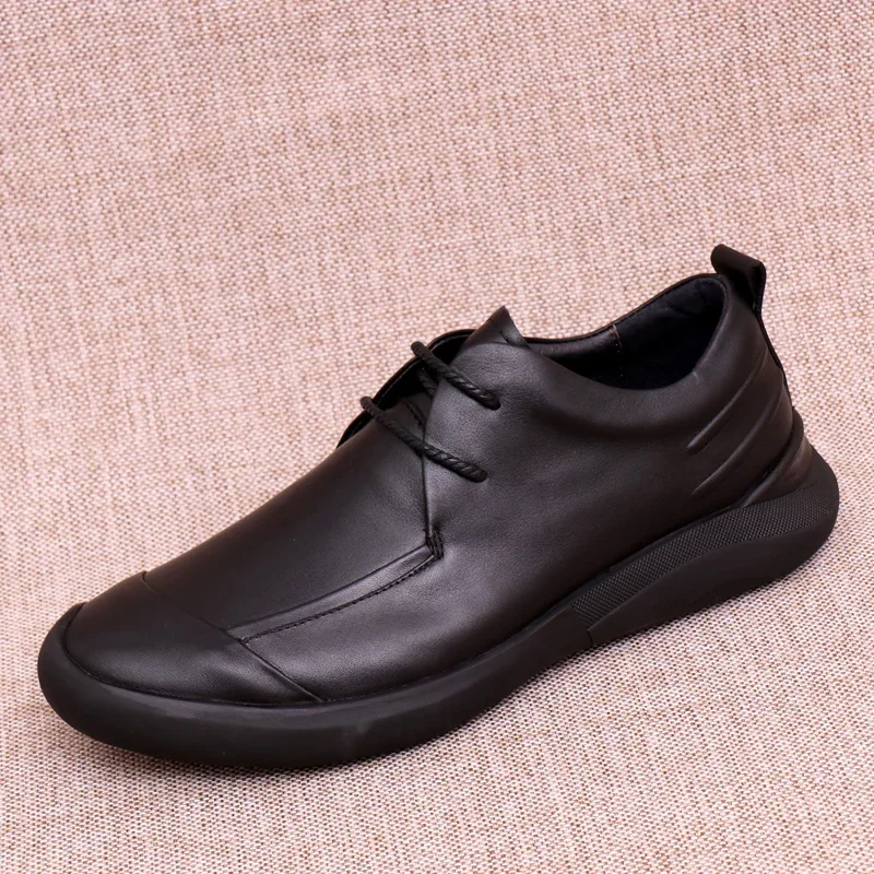 British Style Men Leather Casual Shoes Spring Autumn New All-match Wearable Flats Breathable Rubber Business Sewing Shoes M6105