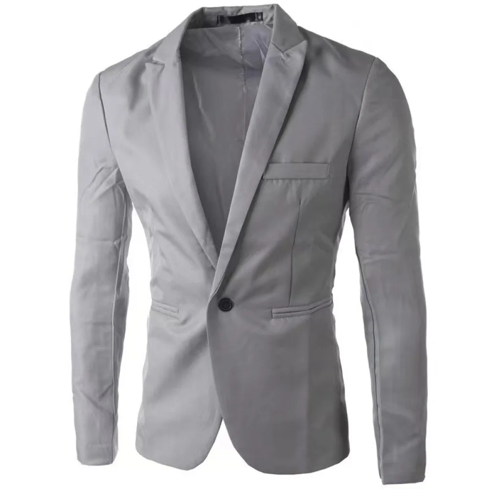 Fashionable Mens Blazer Slim Fit Korean Design Business Casual Suit Jacket Solid Color Soft Texture Comfortable Outwear