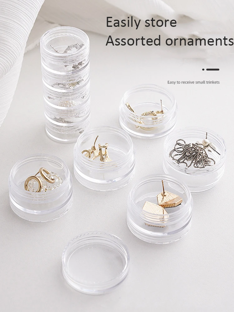 

5 Layer Plastic Round Jewelry Storage Box Case Ring Earrings Organizer Jar Portable Pill Transparent Assemble Cylinder Box