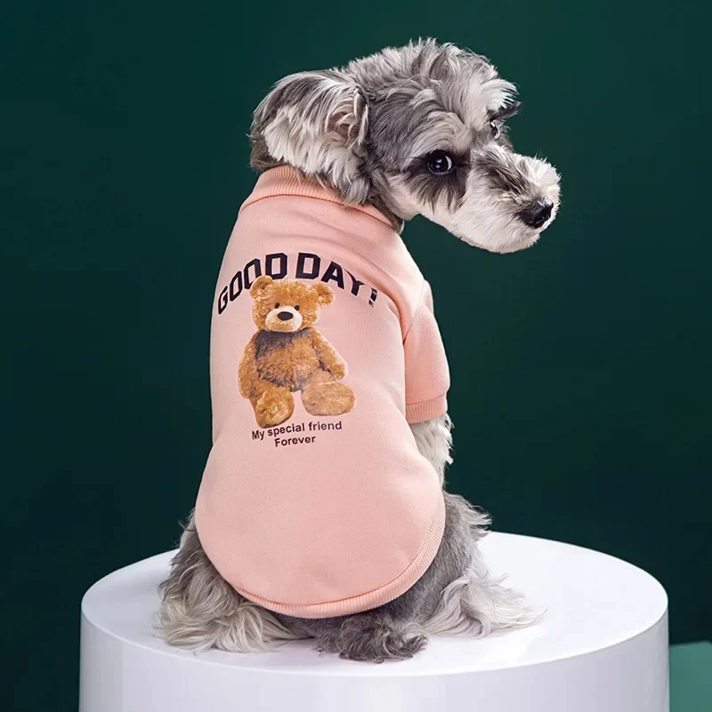 Dog Winter Cute Clothes Puppy Warm Pullover Sweatshirt Bear Pattern Pet Jacket for Small Medium Dogs and Cats Outerwear