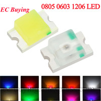 100Pcs 0805 0603 1206 SMD LED Ultra Bright Red Blue Yellow White Orange Purple Pink Color Light Diode Emitting Diode Kit DIY
