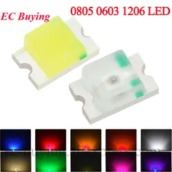 100Pcs 0805 0603 1206 SMD LED Ultra Bright Red Blue Yellow White Orange Purple Pink Color Light Diode Emitting Diode Kit DIY