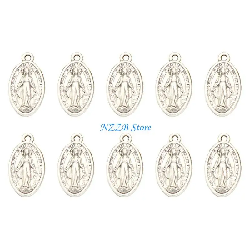 

T21F 10pcs Antique Oval Charm Virgin Mary Pendant Catholic Ornament