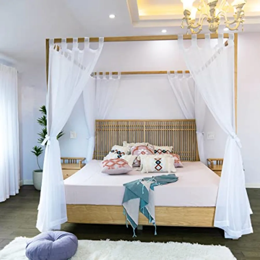

Sheer Canopy Bed Curtains for King, Queen, Full and Twin Bed, 4 Corner Bed Canopies and Drapes, Four Poster Bed Canopy Curtains
