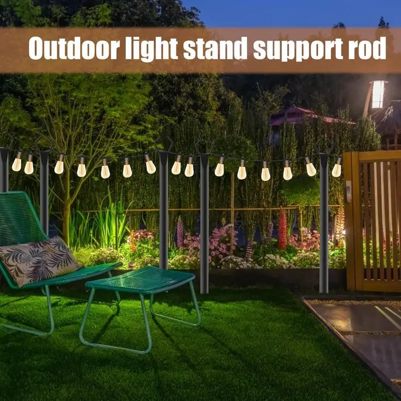 String Light Stand 2X Patio Lighting Stand Metal String Yard Light Poles Lawn Garden Light Poles Heavy Duty Metal Garden Outdoor