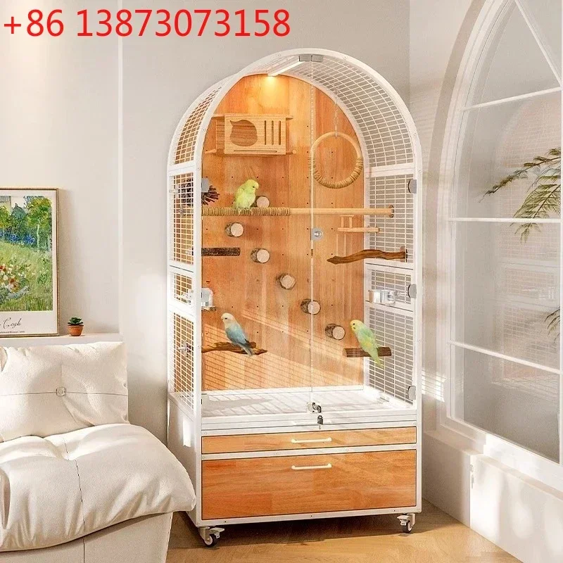 Garden Parrot Bird Cage Villa Large Household Solid Wood New Luxury Stainless Steel Splash-proof