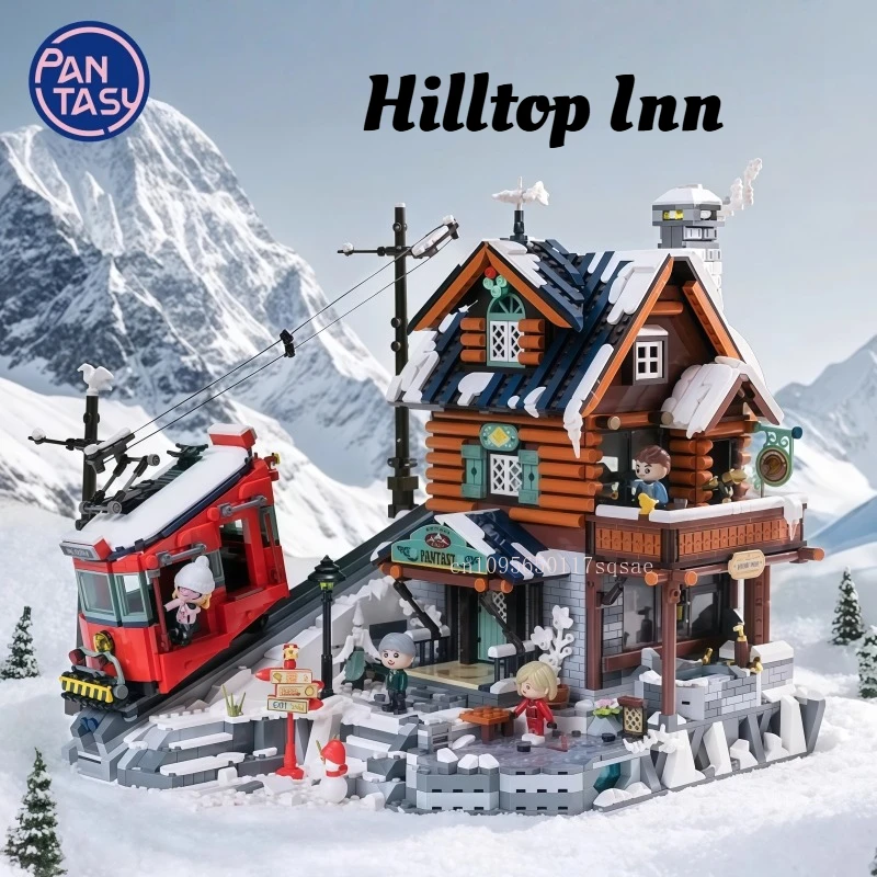 

Pantasy Mountain Cable Car Hotel Building Blocks Street View Toy Models Collection Decoration High Difficulty Assembly Gifts