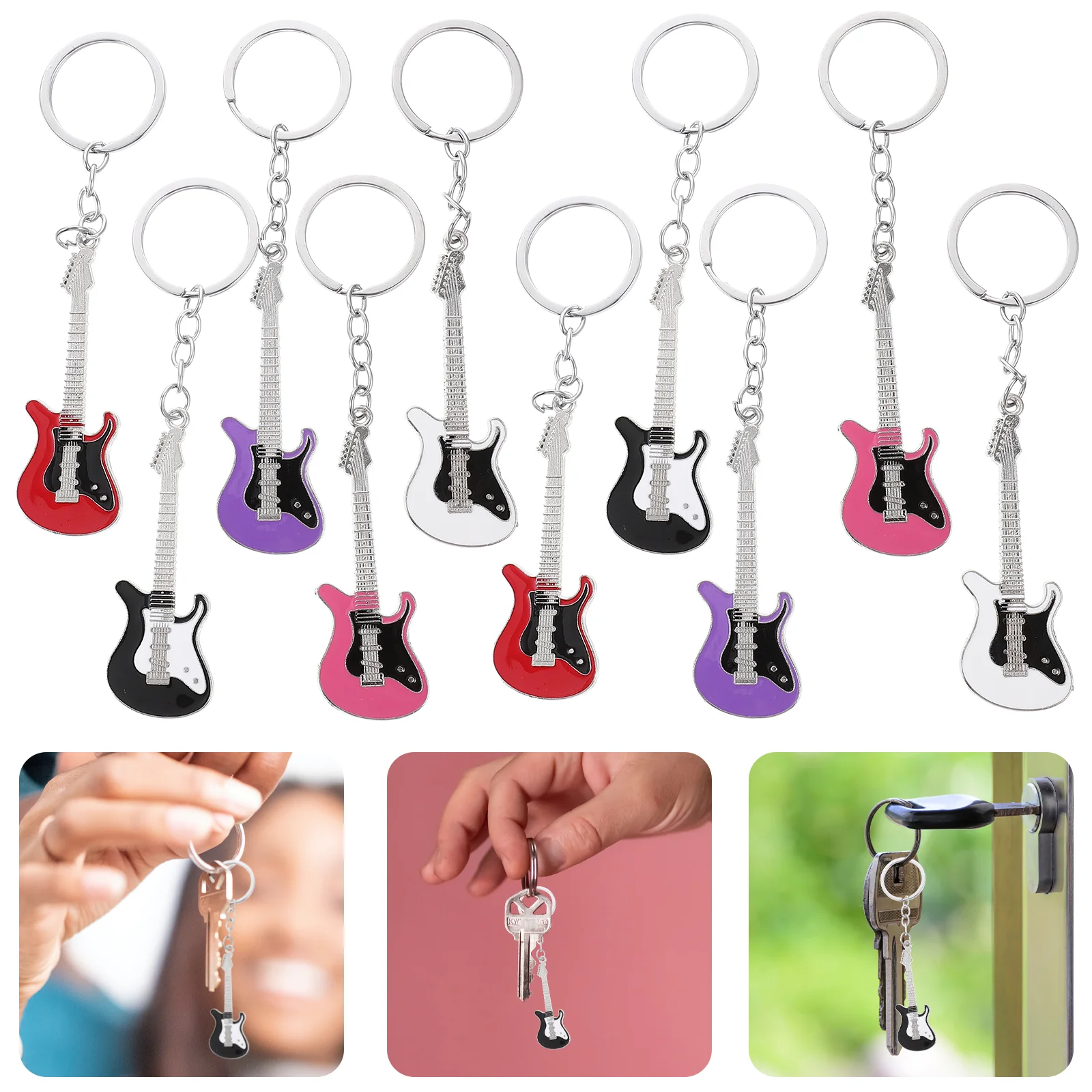 

12 Pcs Random Color Keychain Guitar Hanging Decor Keyring Car Decoration Lightweight