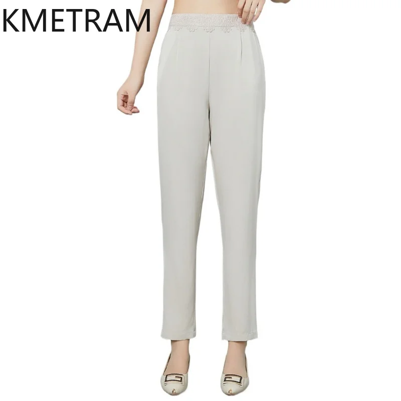 KMETRAM 90% Mulberry Silk Women Trousers 2026 Summer High-end Middle-aged Women's Ankle-length Elegant Pencil Pants Ropa Mujer