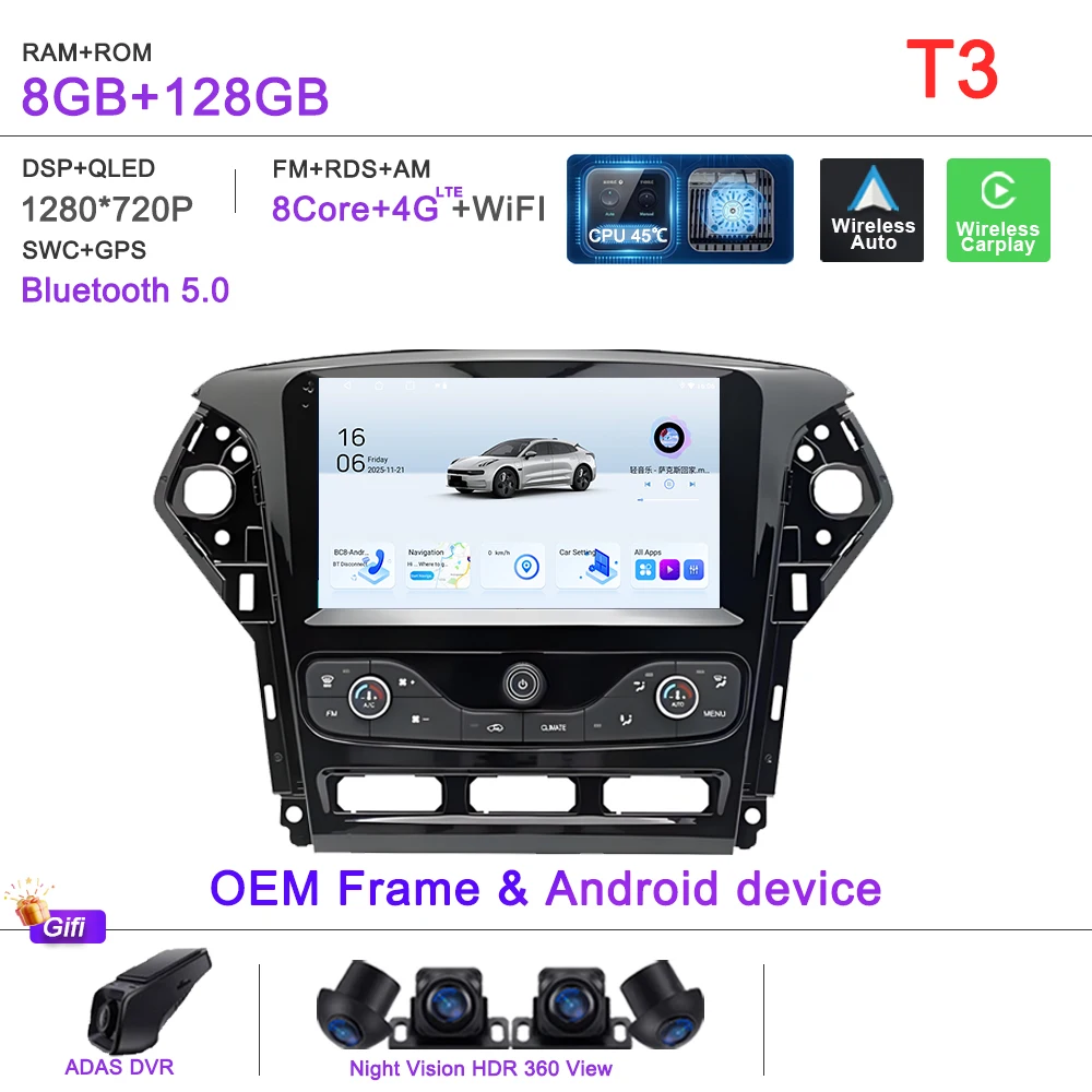 Auto GPS Android 16 Auto Radio Voor Ford Mondeo MK4 2007-2014 Stereo Head Unit Geen 2din DVD Scherm 5G Navigatie stereo Auto GPS