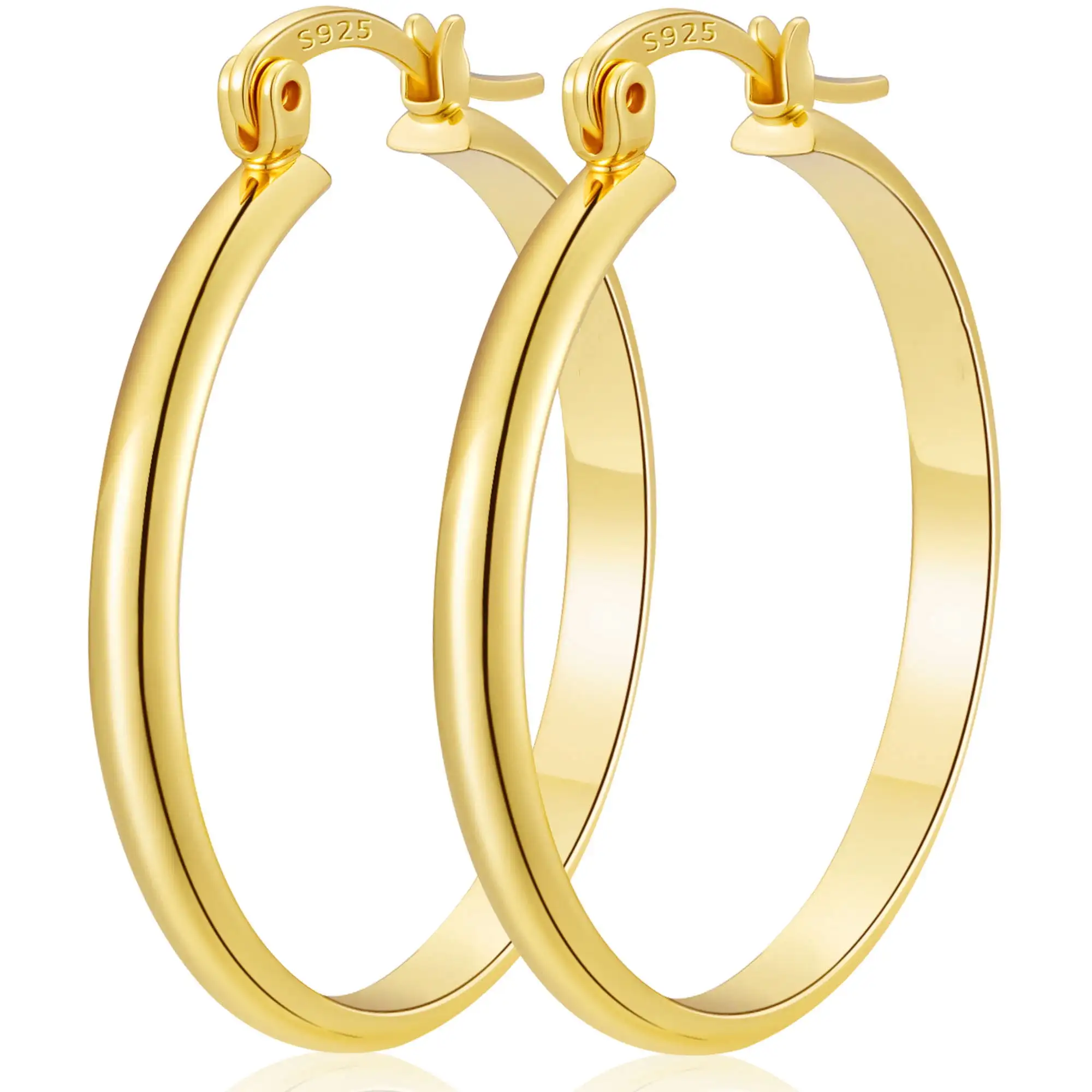 White Gold Plated Hoop Earrings for Women Big Chunky S925 Sterling Silver Post Hypoallergenic Earrings Birthday Graduation Jewelry Gifts Teen Her Mom Girlfriend Wife Adults Ideas 50mm  Hoop Earrings Gold Earrings for Women