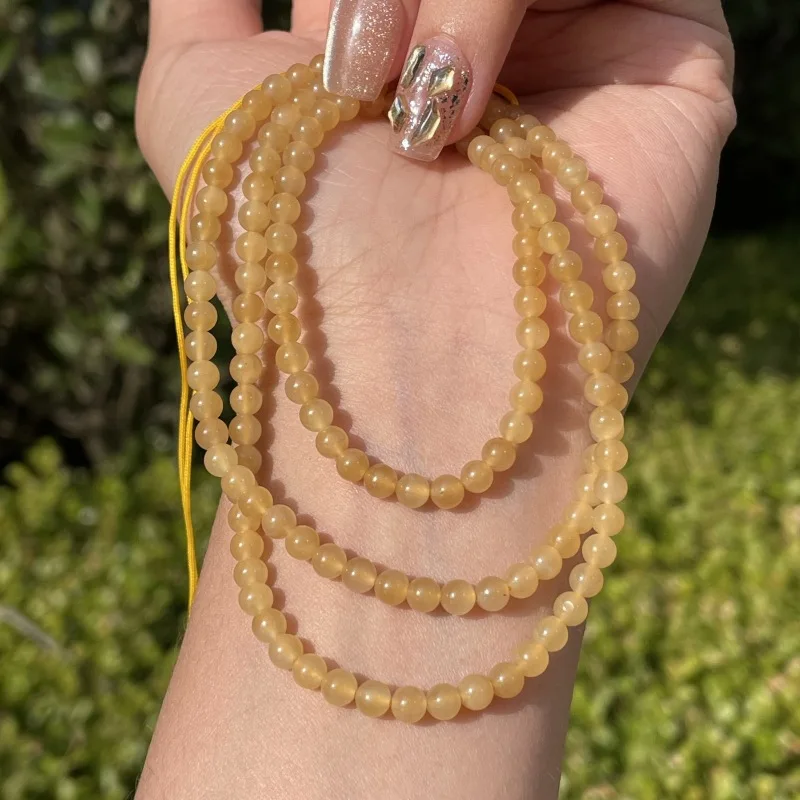 Hotan Long Chain 4Mm Qemel Material Golden Sugar Jade Round Beads 108-Piece Multi-Layer Bracelet