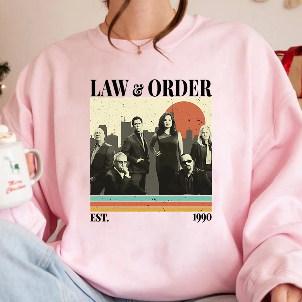 Vintage Law and Order SVUเสื้อกันหนาวElliot StablerและOlivia Bensonเสื้อนักสืบทีวีซีรีส์Hoodie Retro Crewnckเสื้อ