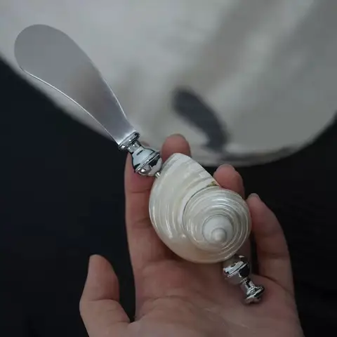 Naturlig snäckskal, handtag, gaffel, sked, kniv, rostfritt stål, snäckskal, bestick, dessertsked, middagskniv, salladsgaffel, porslin 10 best sales skalsked - №5