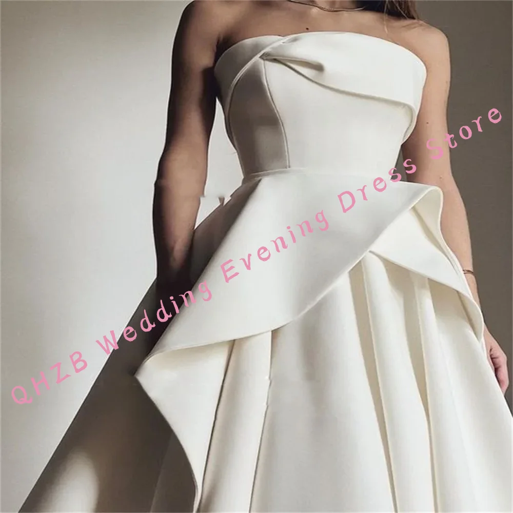 Classic Satin Strapless Sleeveless Tiered A-Line Bride Wedding Dresses Bridal Gowns Customized