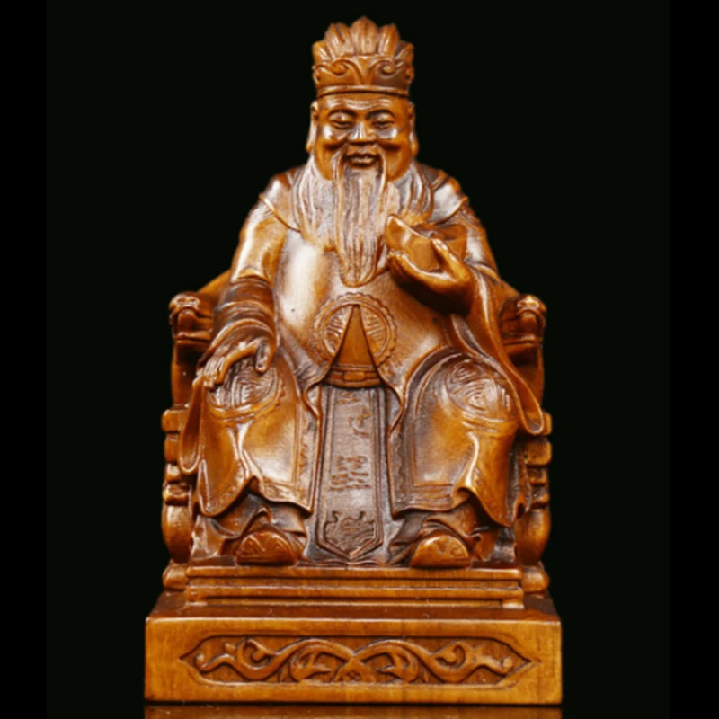 JY090 -11.5 x 7 6.5 Hand Carved Boxwood Carving Figurine : Wealthy Man Landlord