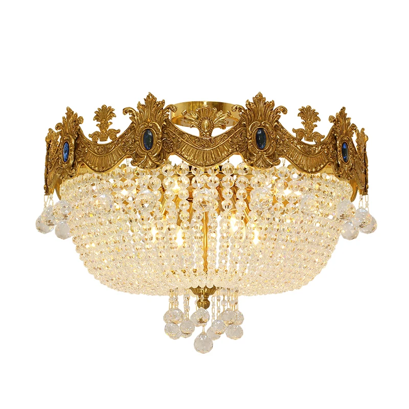 

French Victorian Hotel Crystal Design Lighting Royal Gold Ceiling Lamp Luxury Gilt Bronze Palace Ceiling Light