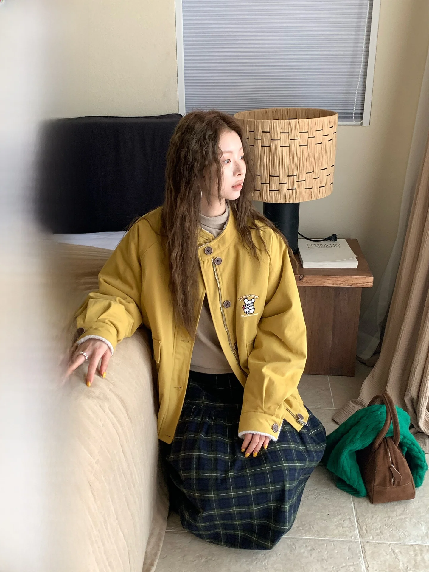 

COK Winter Commute Sle Women's Jaet Pink Dog Embroidery 00 Cotton Lamb Fur Coat Casual Loose Fit Long Sve Button