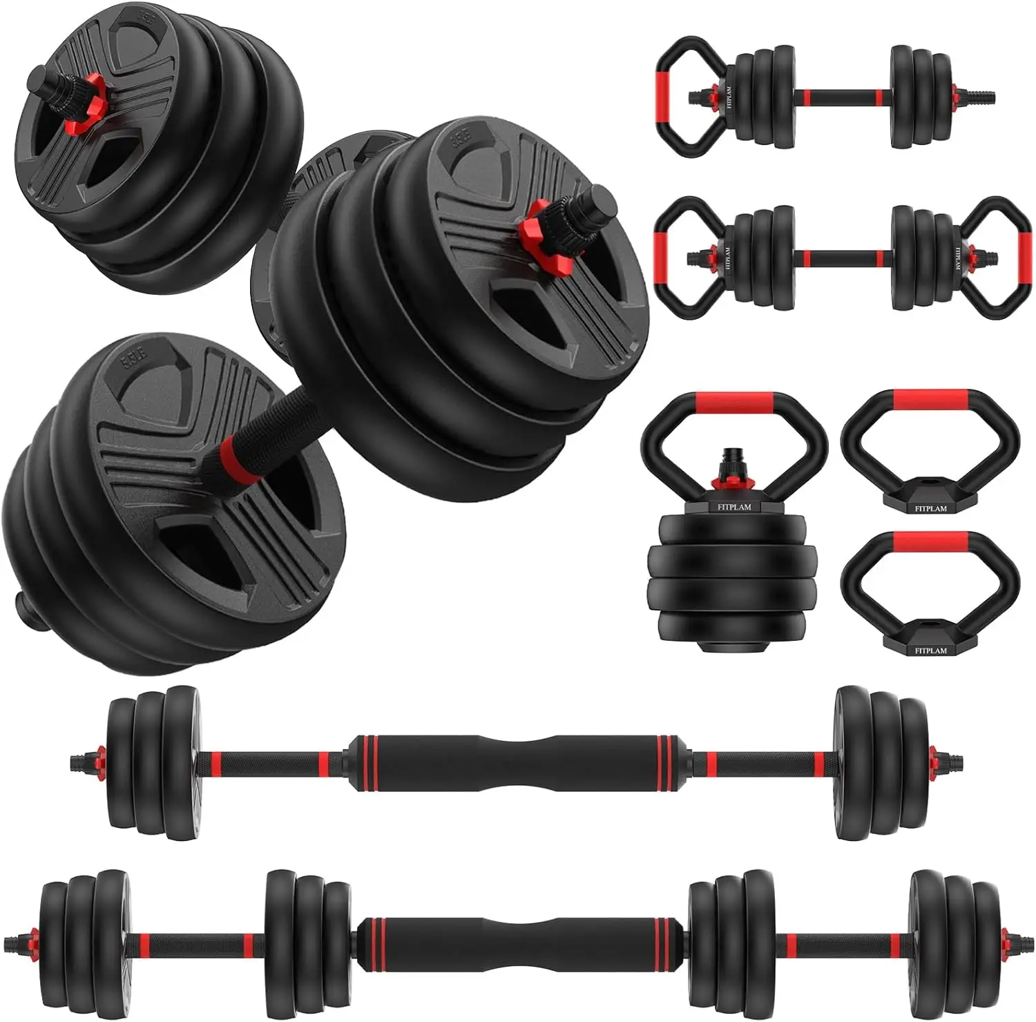 Adjustable dumbbell set,70lbs Free Weights set with upgraded nut, 4 in 1 Weight Set Used as Kettlebells, Barbell, Push up Stand