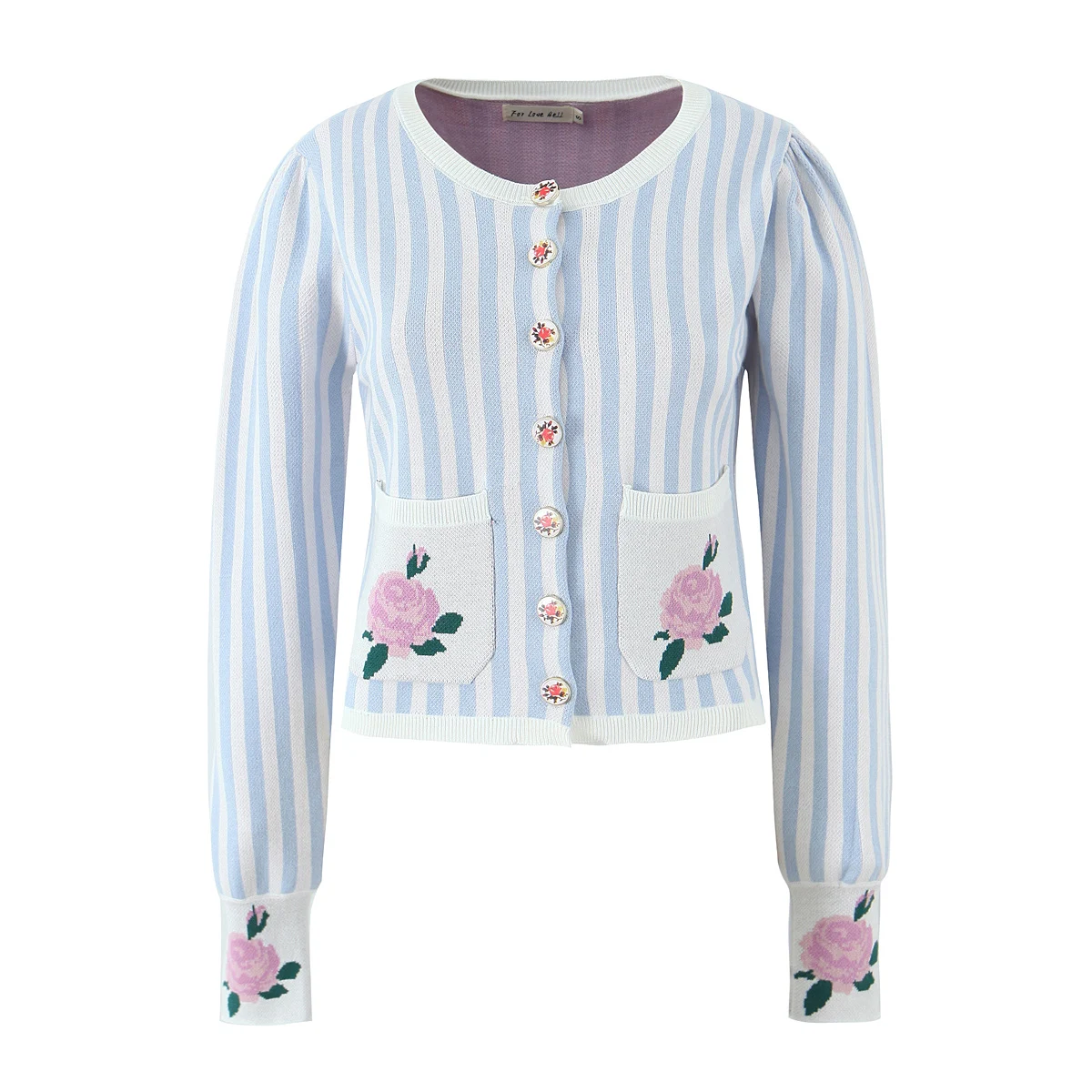 

2025 Holiday Style Spring And Autumn Women's Sweater Tops Blue Striped Boho Flower Knitted Cardigan