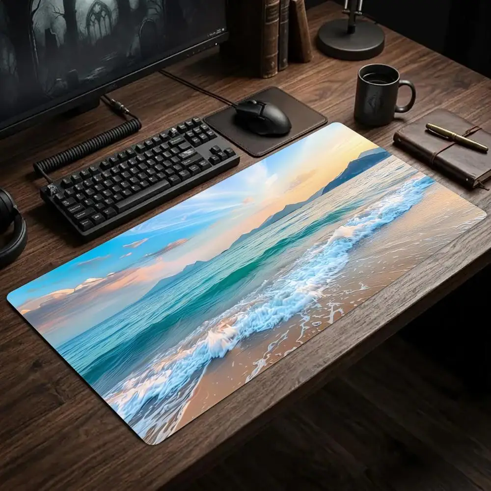 Sunset Ocean Waves Mouse Pad Desk Mats Gaming Room Decoration Desk Gadgets Laptop Accessories Carpet Mousepad Speed Office Decor