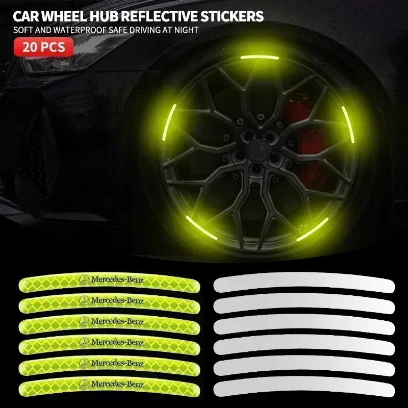 Car Wheel Fluorescent Sticker Hub Sticker Reflective Warning for Mercedes Benz B/C/E/S Class A Class C200L GLC GLK New CLA GLA