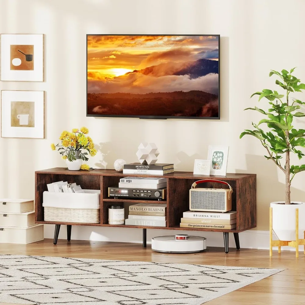 

Modern TV Stand, for 55-Inch TV, 47.5” TV Console Cabinet with Compartments, Shelves & Metal Legs, Entertainment Center