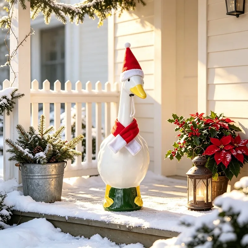 23 Inch Grass Goose Red and White Knitted Hat and Scarf Set for Christmas Porch Decoration (excluding Geese)