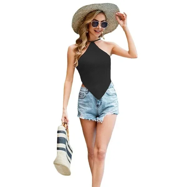 2024 New Sexy and Fashionable Knitted Solid Color Tank Top Open Back Tie Belly Bag for Women y2k tops SFC40-4
