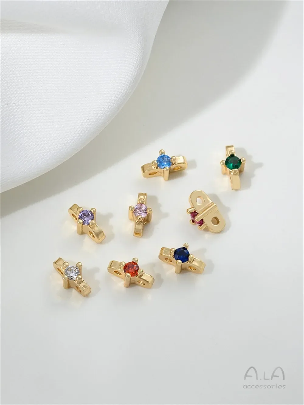 

14K Copper Clad Genuine Gold Inlaid Color Zirconium Double Hole Row Partition Bead Accessory DIY Partition Piece Jewelry Materia
