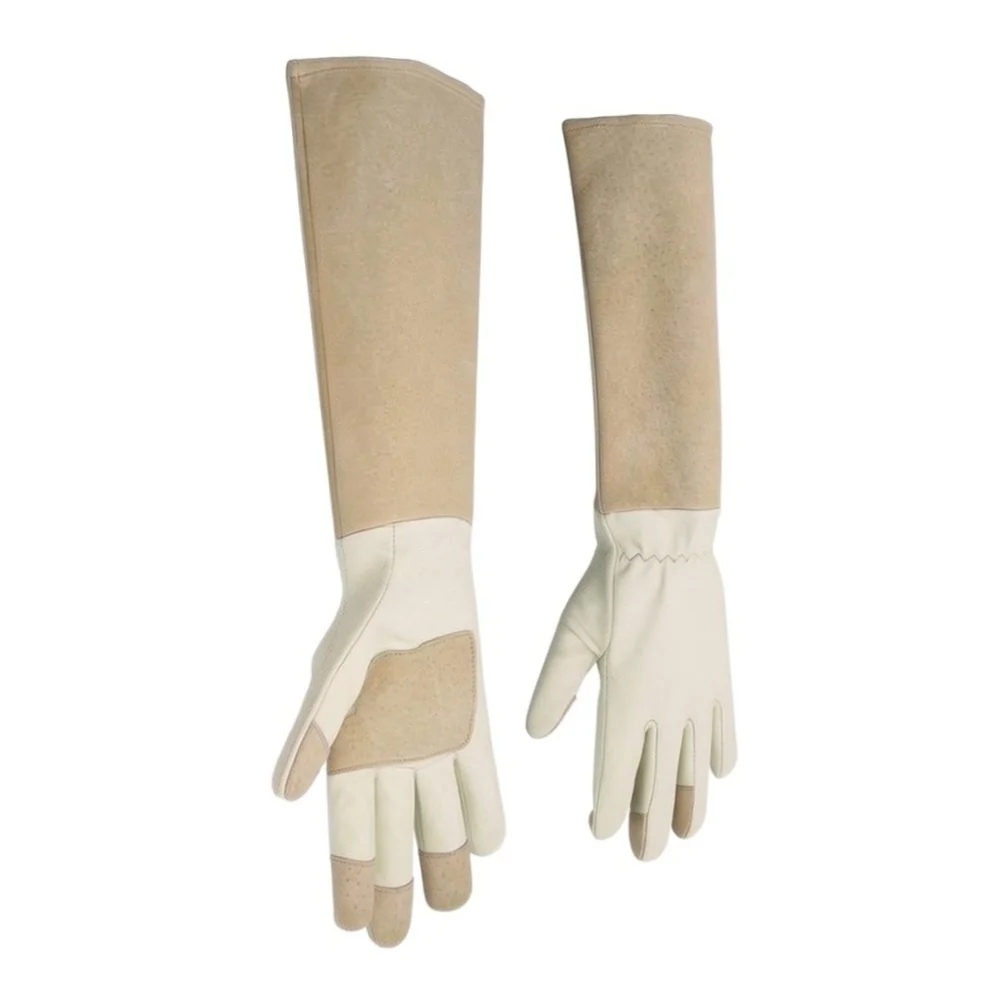 1 Pair Pigskin Leather Gardening Gloves with Broad Cuff Coverage for Forearm Protection in For Outdoor Yard Activities