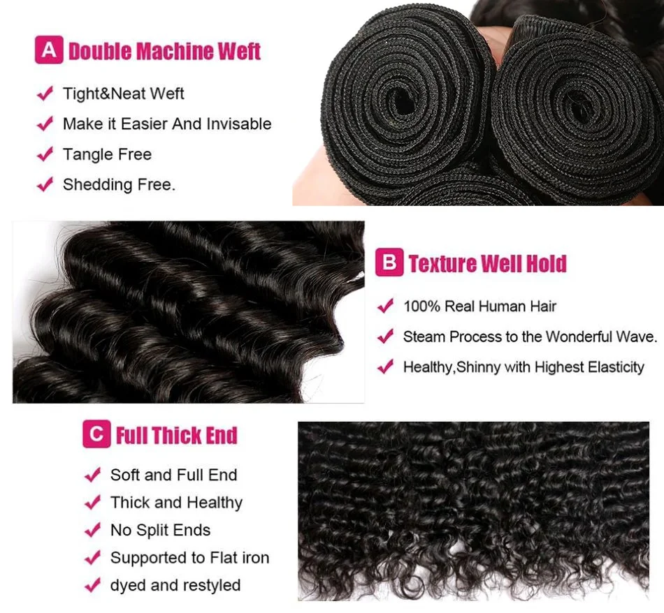 Deep Wave 28 30 Inch 3 Bundles Brazilian Remy Hair 100% Natural Water Wave Curly Human Hair Weave Extensions On Sale