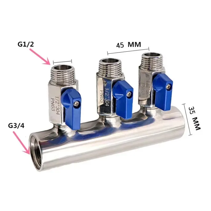 G3/4 Inner G1/2 Outer 304 Stainless Steel 3-Way Ball Valve Water Oil Gas Separator Diverter High Pressure